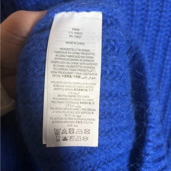 Boden Cobalt‎ Blue Chunky Knit Ribbed Balloon Sleeve Wool Alpaca Sweater Cozy - Picture 10 of 10